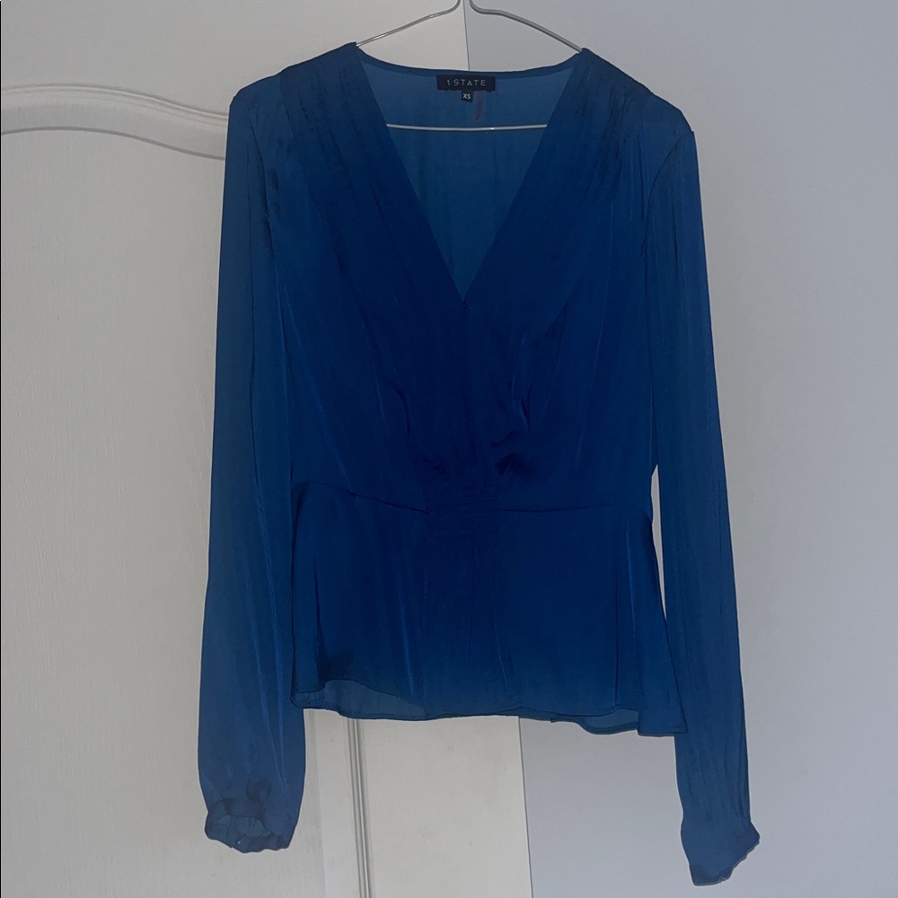 STATE Deep Blue V-Neck Blouse like new